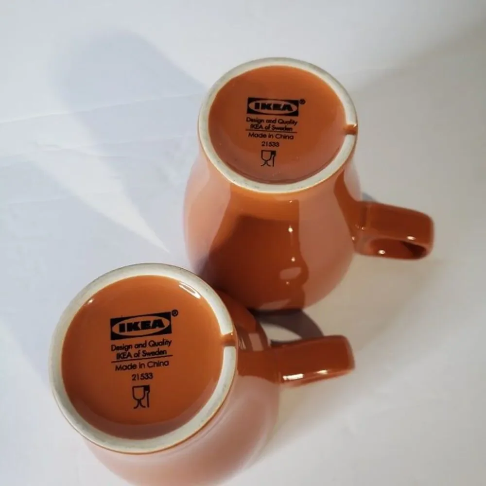 Retro Style Ikea Orange Rust Ceramic Coffee Mugs Set of 2 Cups